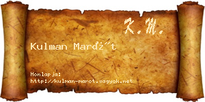 Kulman Marót névjegykártya